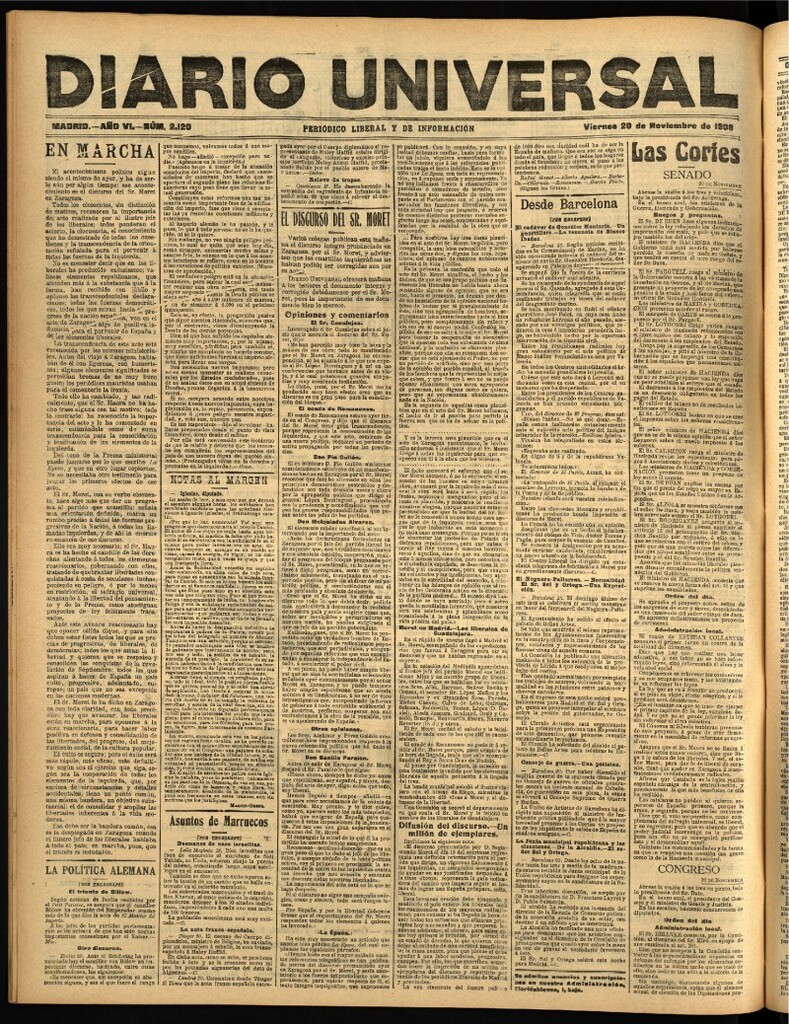Miniatura de Diario Universal del 20 de noviembre de 1908