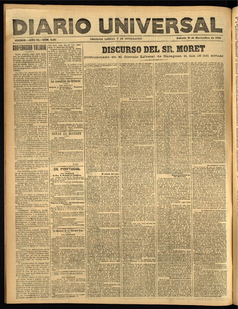 Miniatura de Diario Universal del 21 de noviembre de 1908