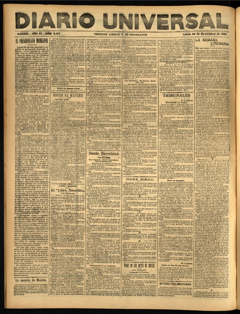 Miniatura de Diario Universal del 23 de noviembre de 1908