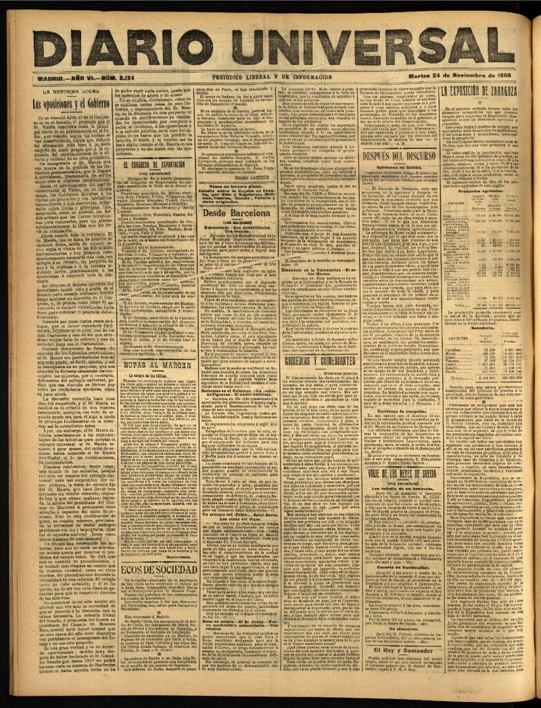 Miniatura de Diario Universal del 24 de noviembre de 1908