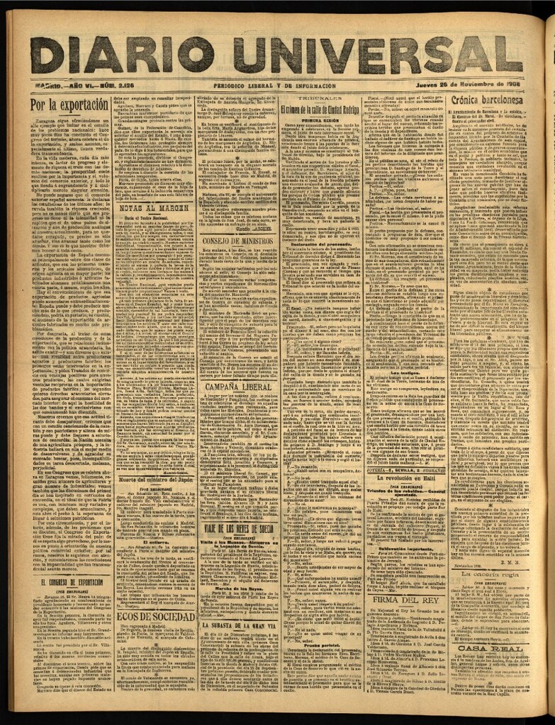 Miniatura de Diario Universal del 26 de noviembre de 1908