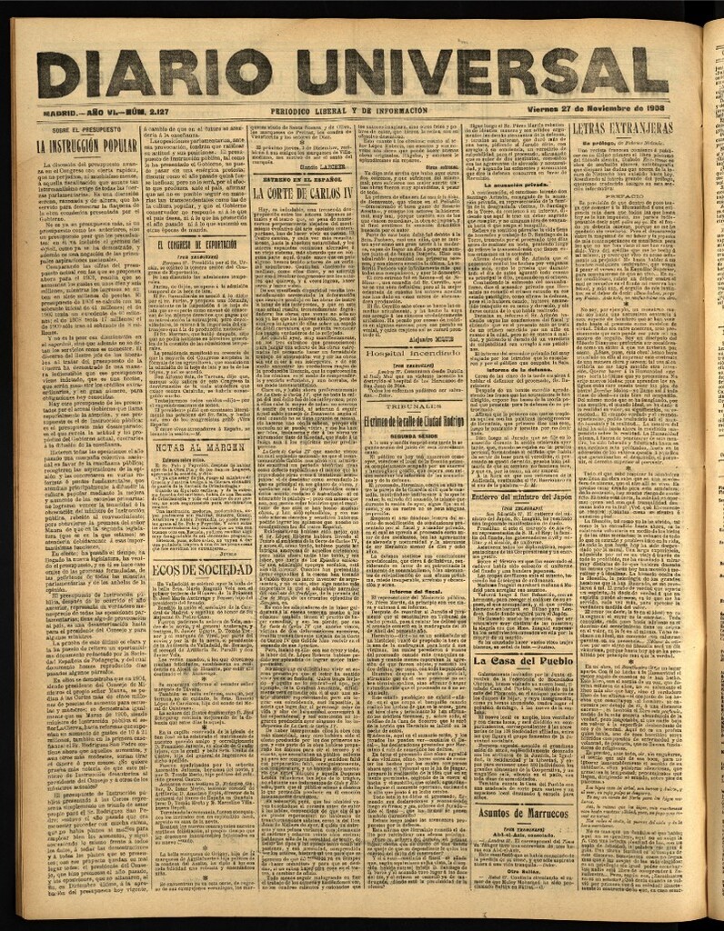 Miniatura de Diario Universal del 27 de noviembre de 1908