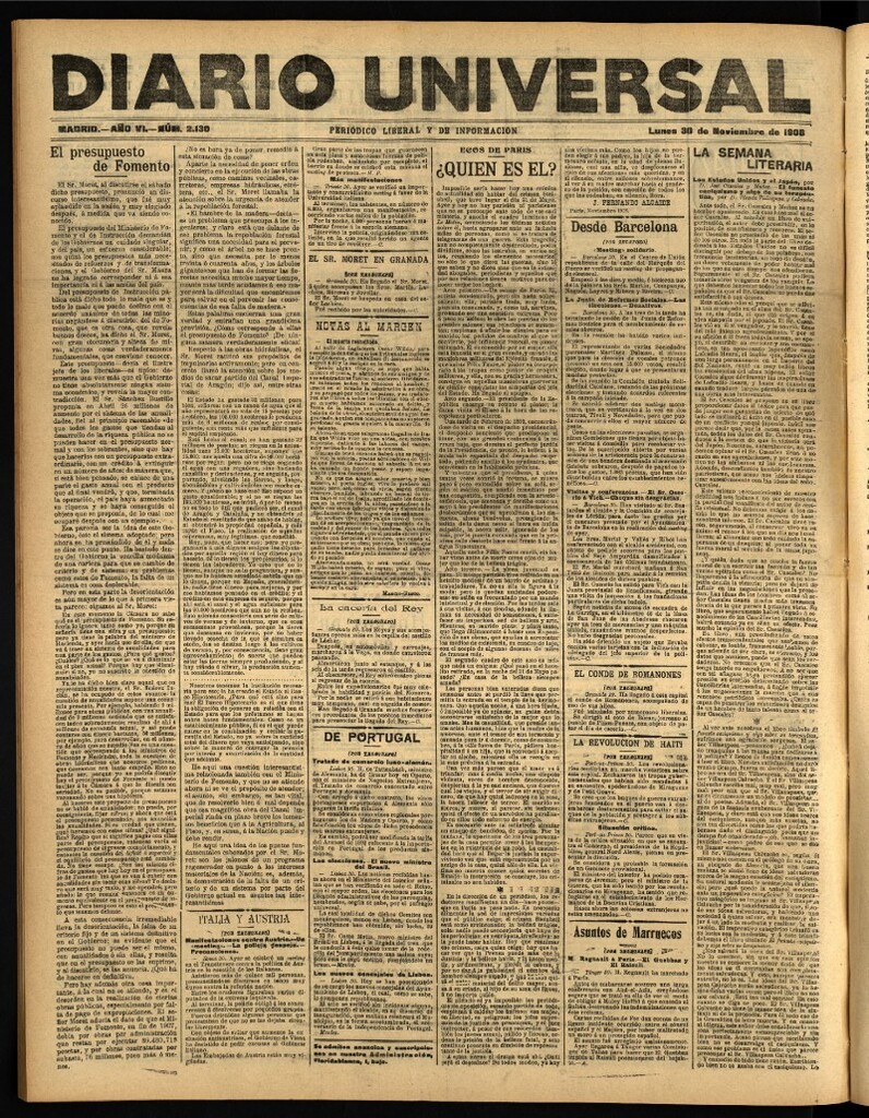 Miniatura de Diario Universal del 30 de noviembre de 1908