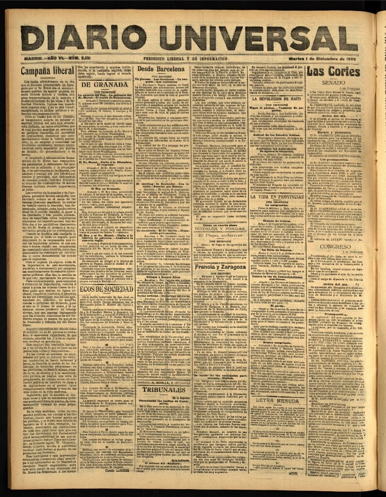 Miniatura de Diario Universal del 1 de diciembre de 1908