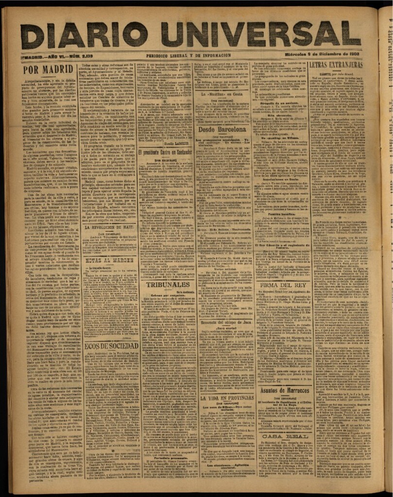 Miniatura de Diario Universal del 9 de diciembre de 1908