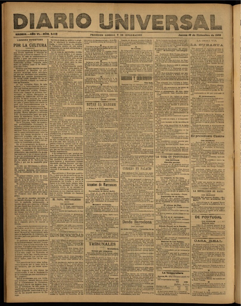 Miniatura de Diario Universal del 10 de diciembre de 1908