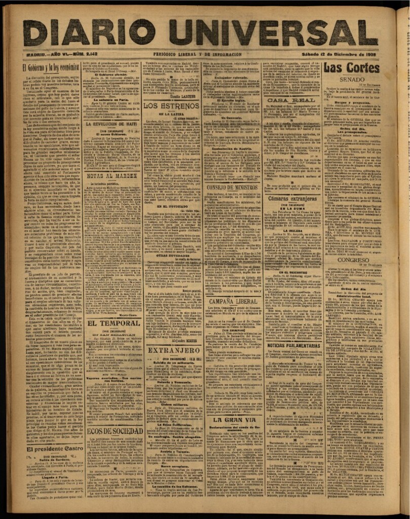 Miniatura de Diario Universal del 12 de diciembre de 1908