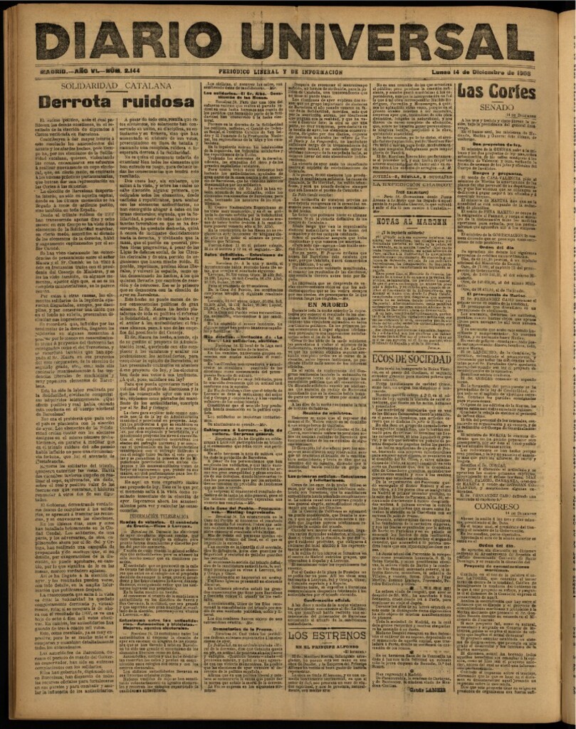 Miniatura de Diario Universal del 14 de diciembre de 1908