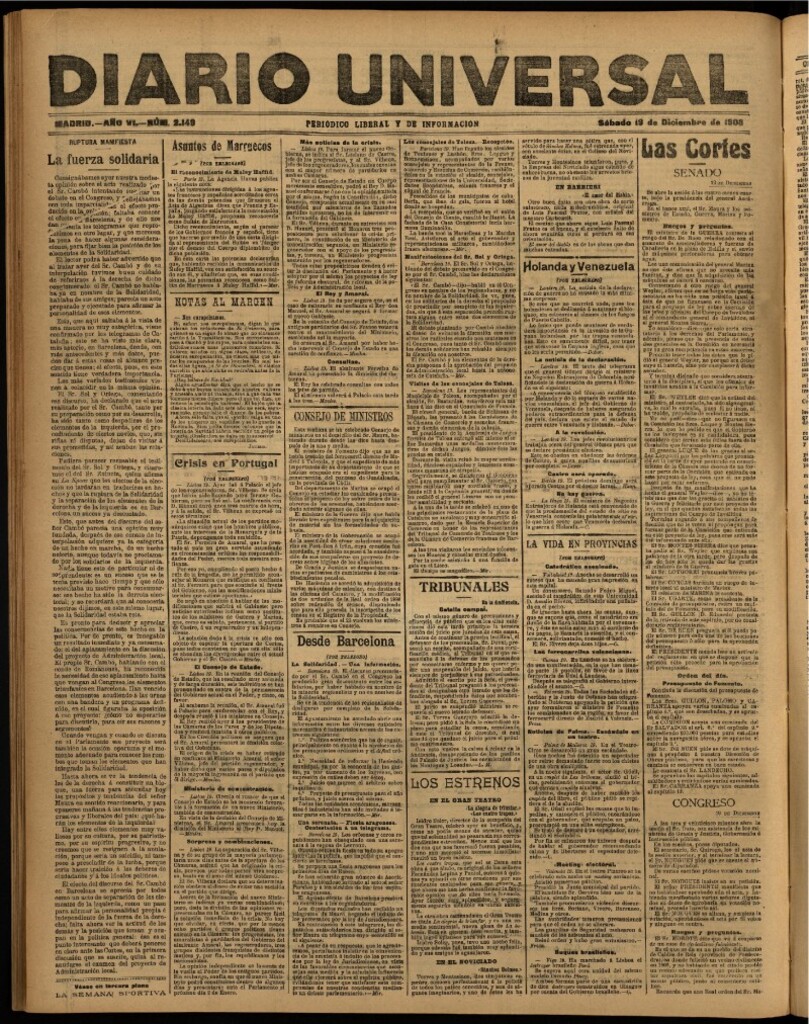 Miniatura de Diario Universal del 19 de diciembre de 1908