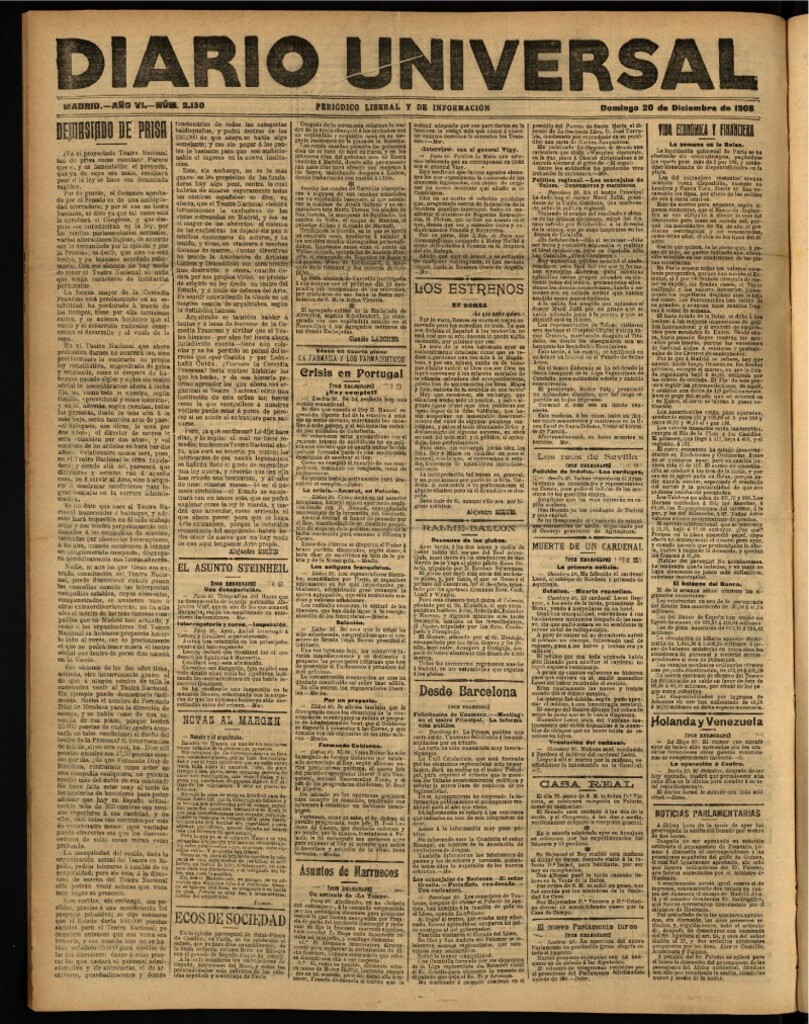 Miniatura de Diario Universal del 20 de diciembre de 1908