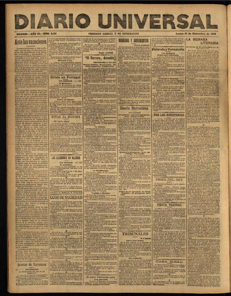 Miniatura de Diario Universal del 21 de diciembre de 1908