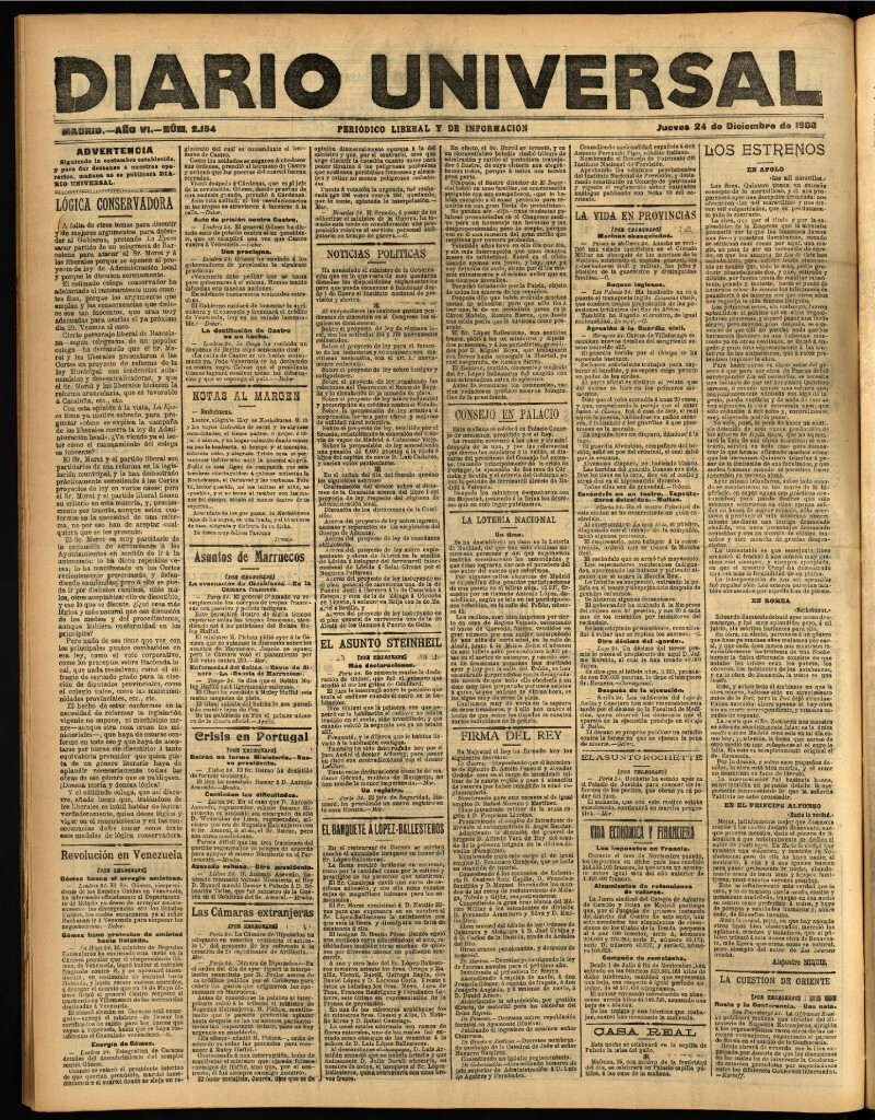 Miniatura de Diario Universal del 24 de diciembre de 1908