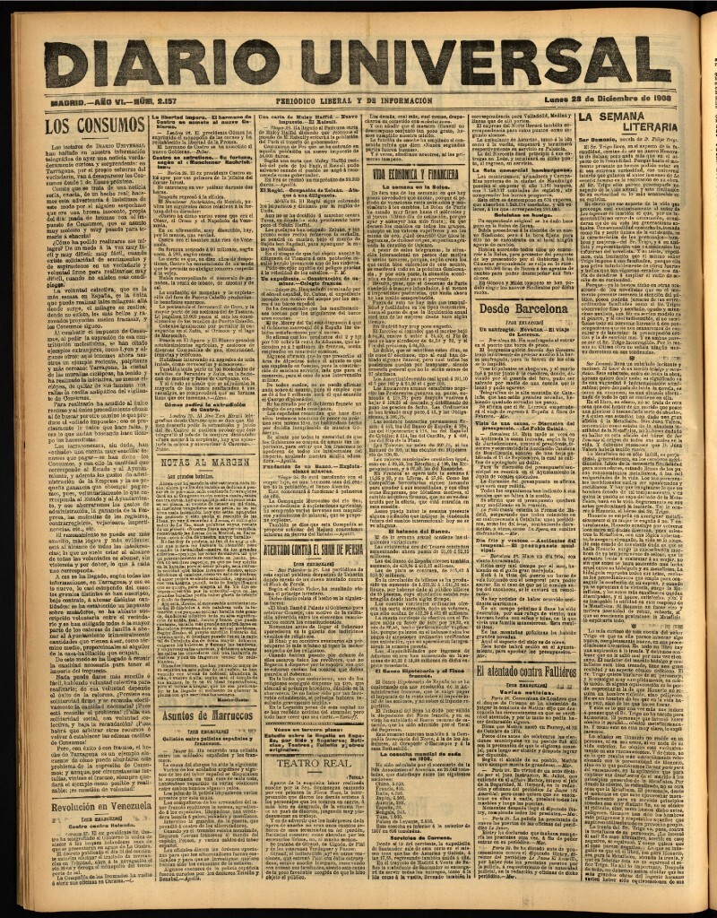 Miniatura de Diario Universal del 28 de diciembre de 1908