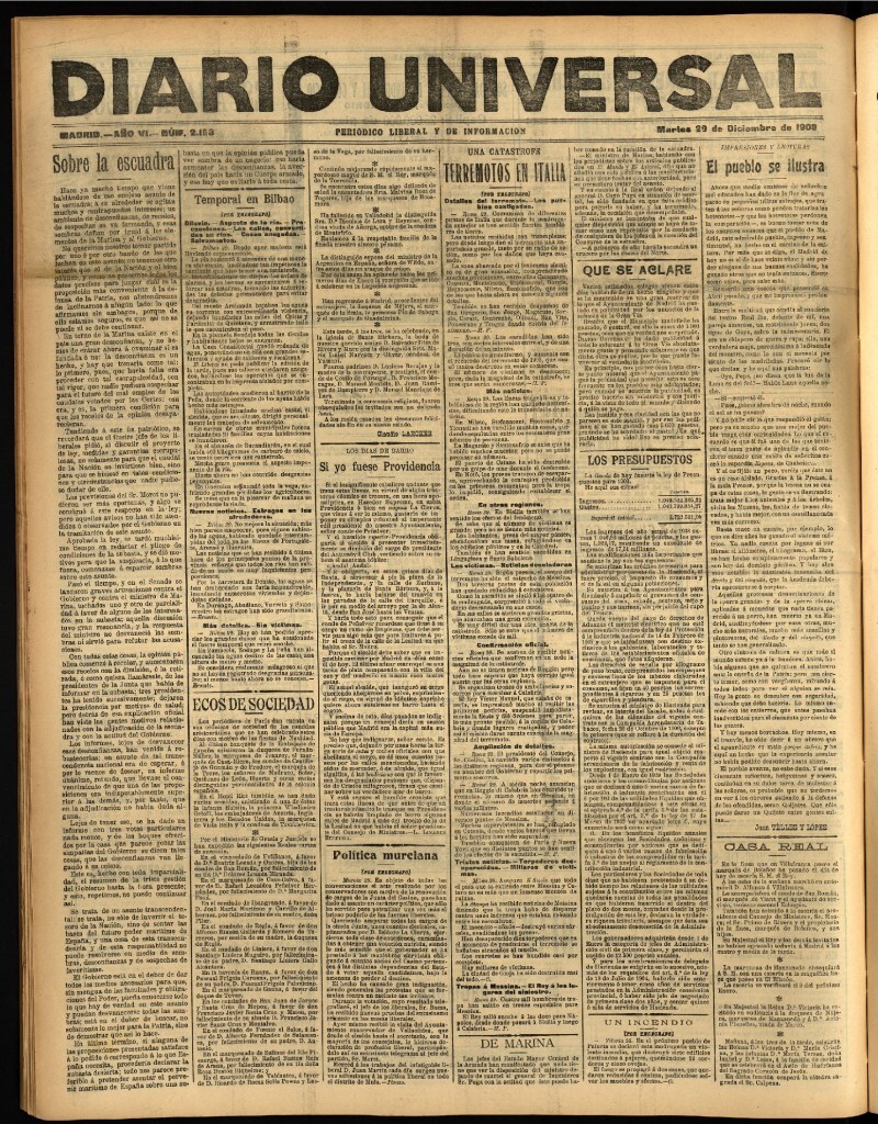 Miniatura de Diario Universal del 29 de diciembre de 1908