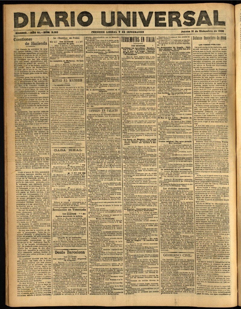 Miniatura de Diario Universal del 31 de diciembre de 1908