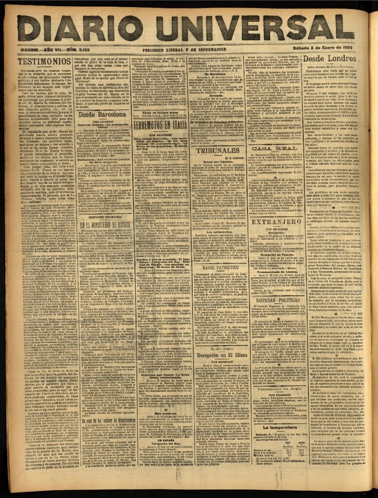 Miniatura de Diario Universal del 2 de enero de 1909