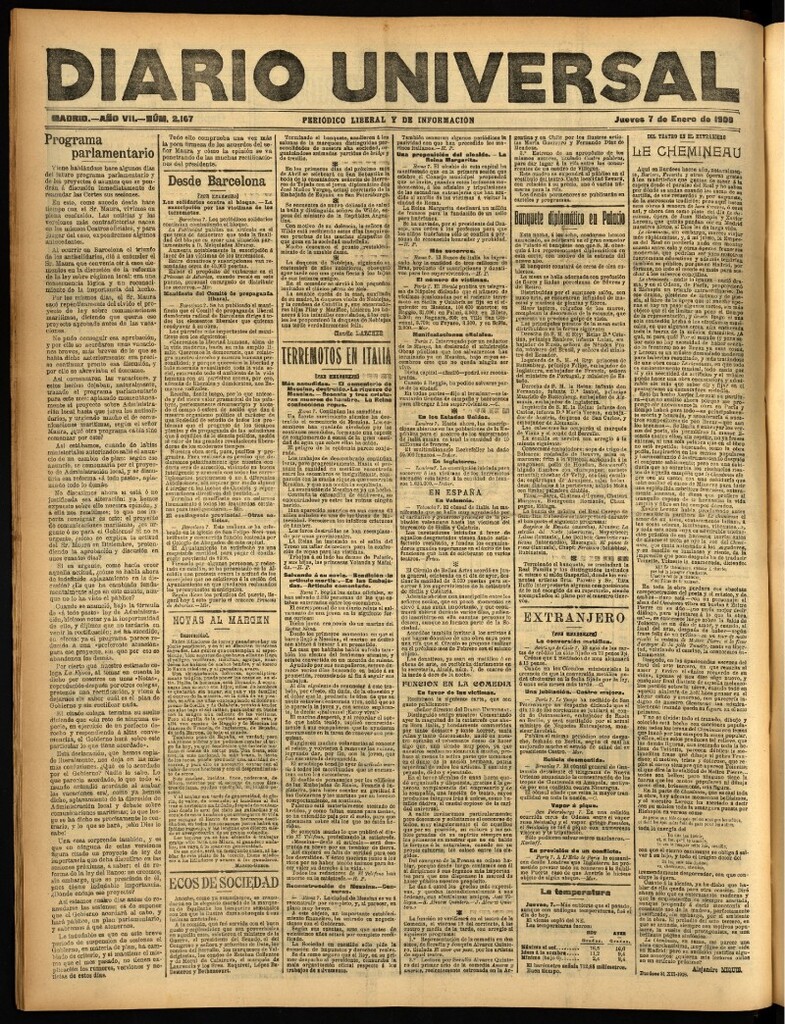 Miniatura de Diario Universal del 7 de enero de 1909
