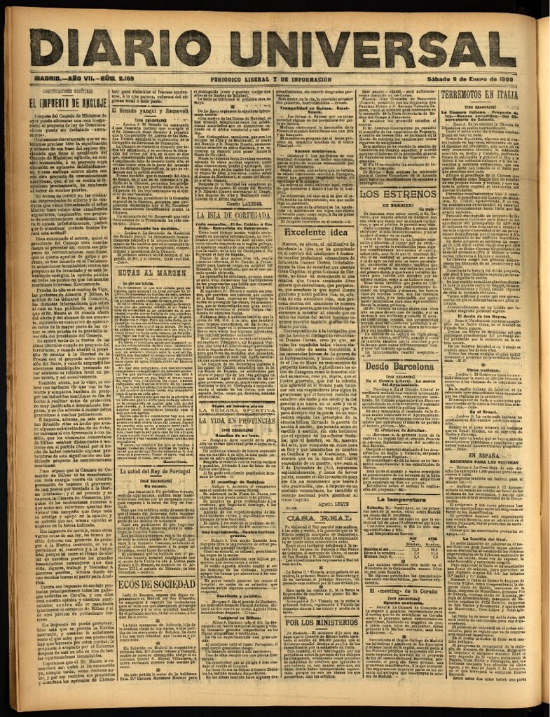 Miniatura de Diario Universal del 9 de enero de 1909