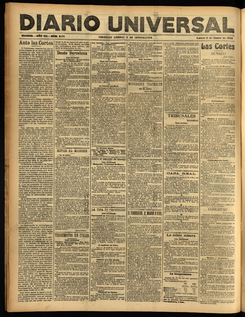 Miniatura de Diario Universal del 11 de enero de 1909
