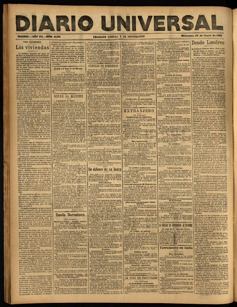Miniatura de Diario Universal del 20 de enero de 1909