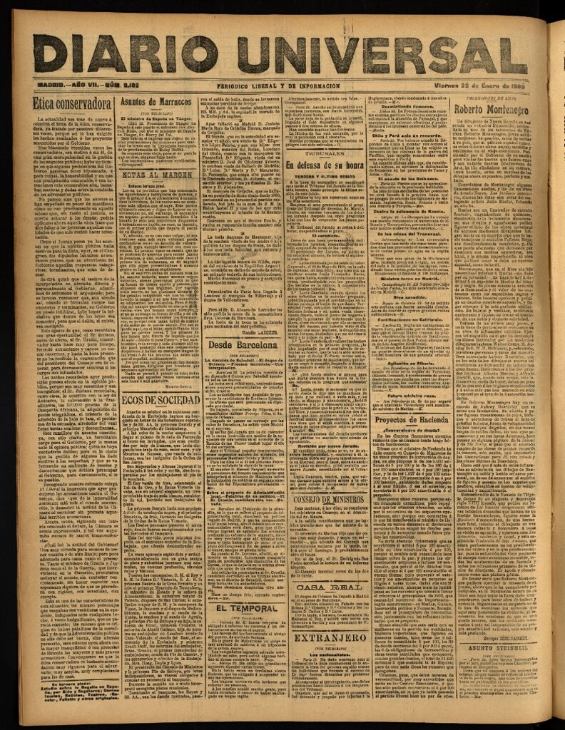 Miniatura de Diario Universal del 22 de enero de 1909