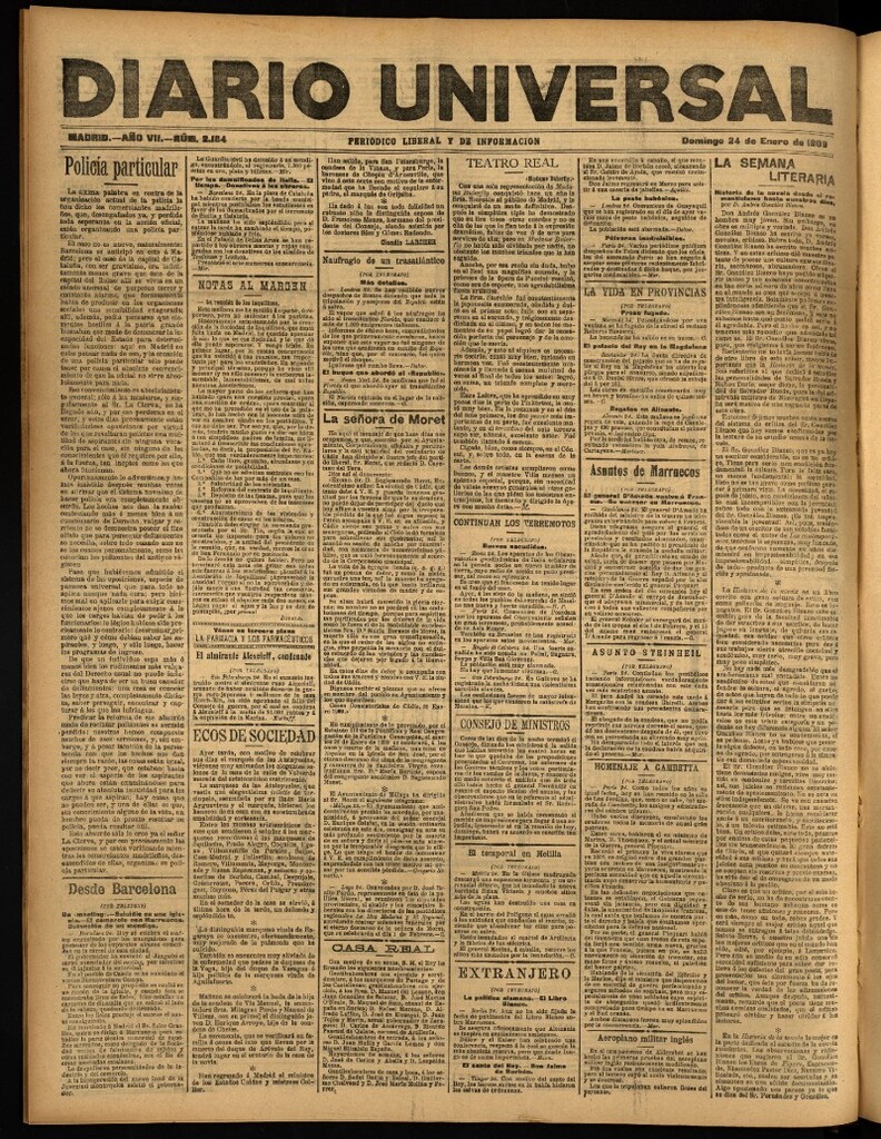 Miniatura de Diario Universal del 24 de enero de 1909