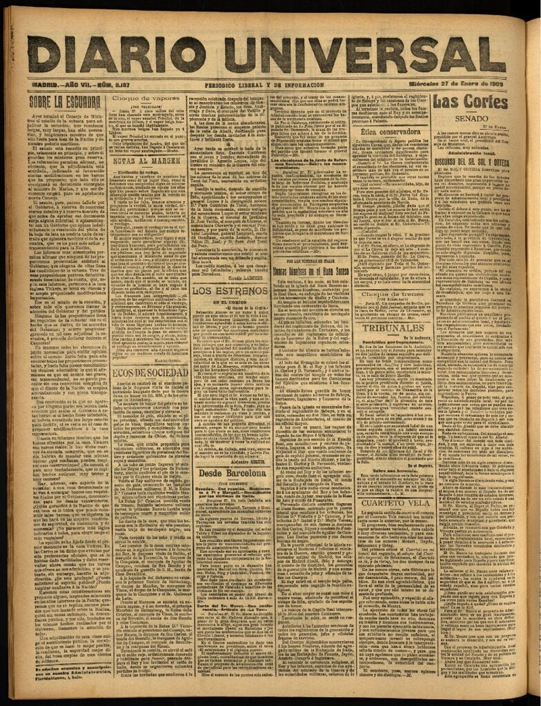 Miniatura de Diario Universal del 27 de enero de 1909