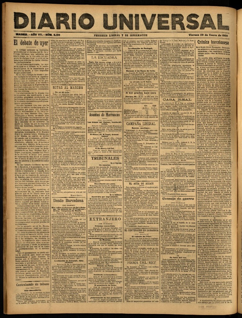 Miniatura de Diario Universal del 29 de enero de 1909