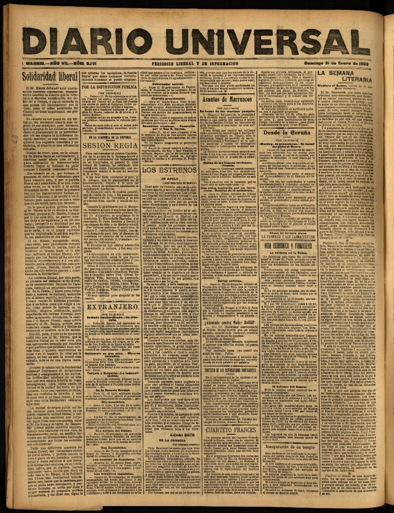 Miniatura de Diario Universal del 31 de enero de 1909