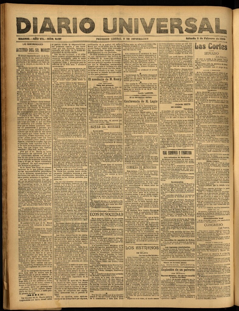 Miniatura de Diario Universal del 6 de febrero de 1909