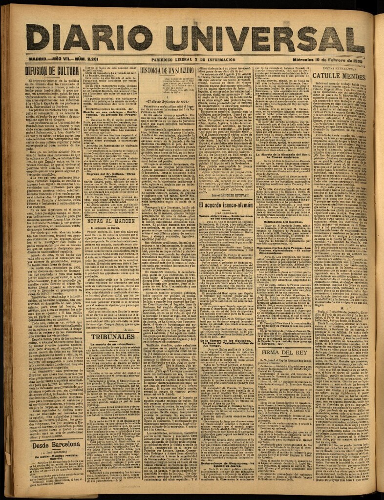 Miniatura de Diario Universal del 10 de febrero de 1909