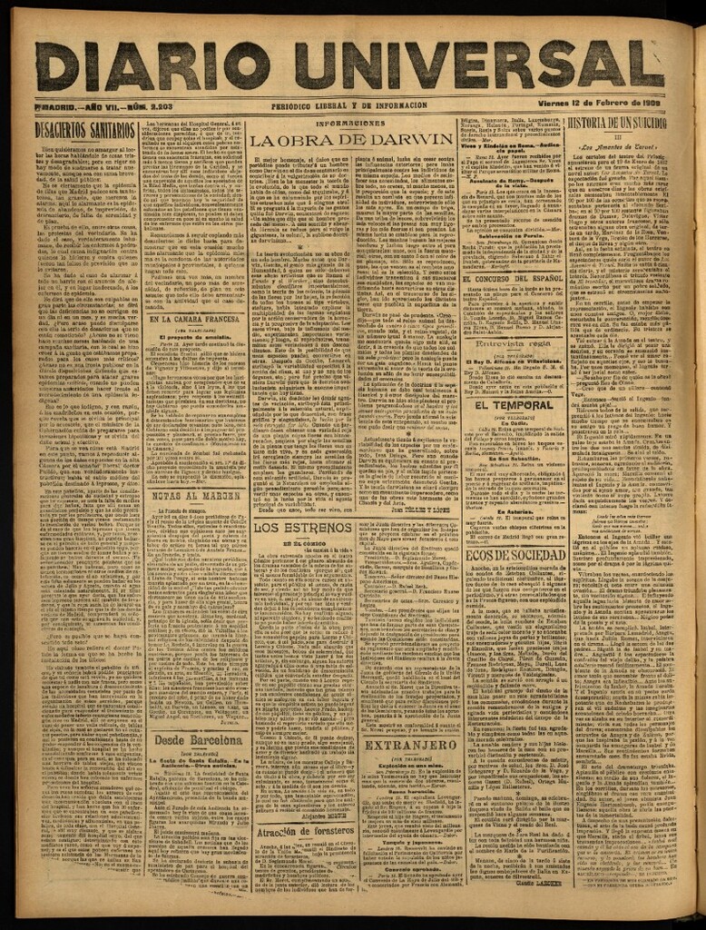 Miniatura de Diario Universal del 12 de febrero de 1909