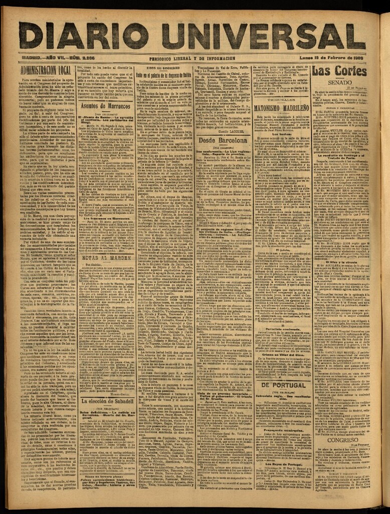 Miniatura de Diario Universal del 15 de febrero de 1909