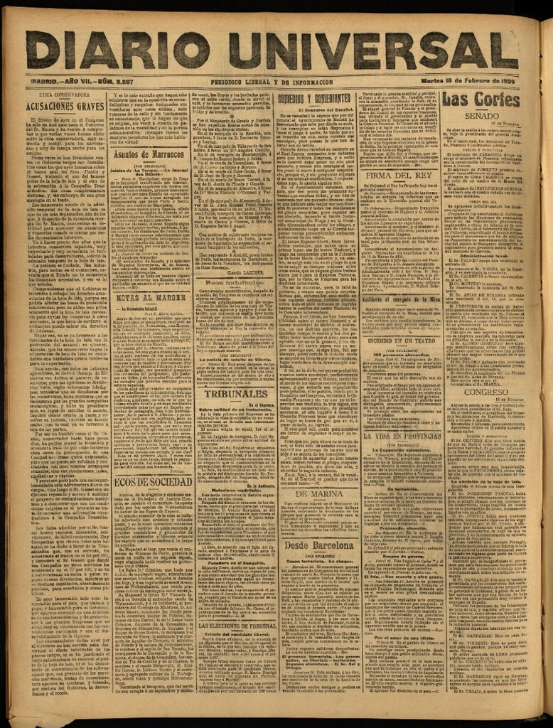 Miniatura de Diario Universal del 16 de febrero de 1909