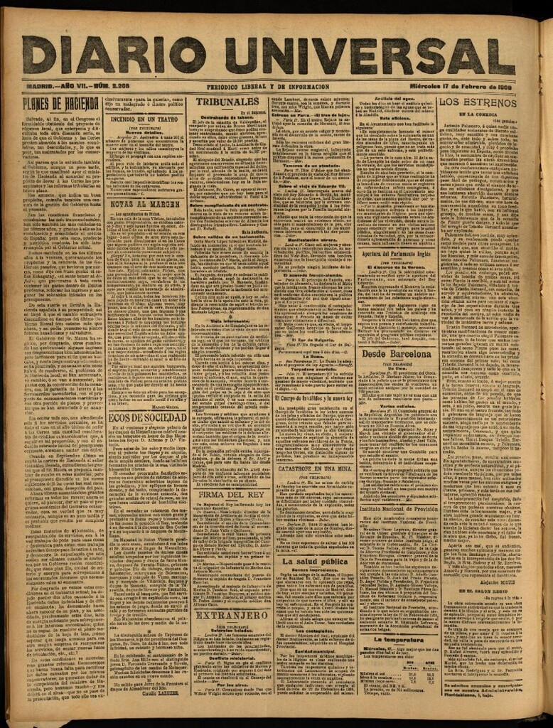 Miniatura de Diario Universal del 17 de febrero de 1909