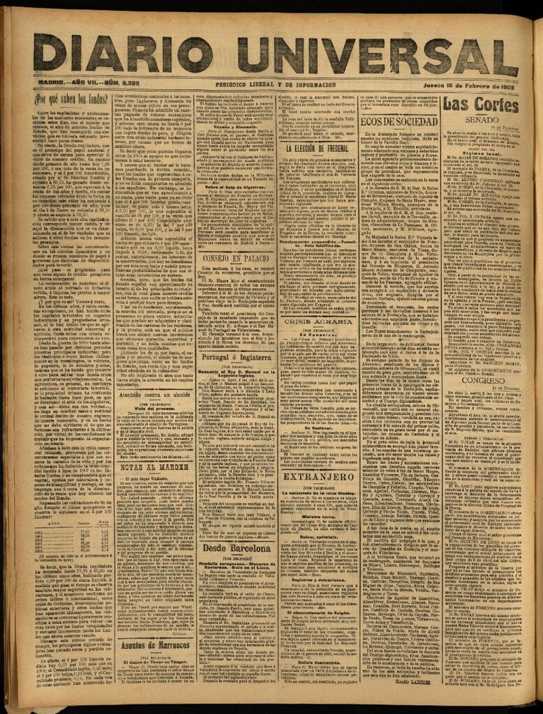 Miniatura de Diario Universal del 18 de febrero de 1909