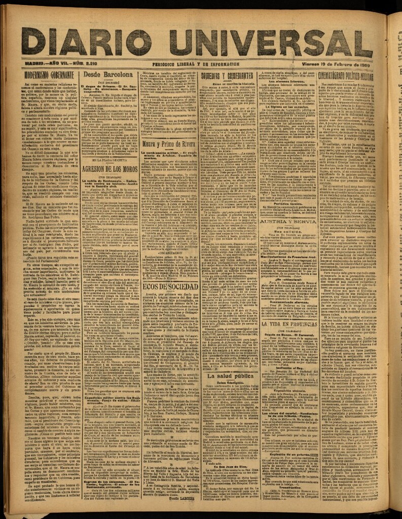 Miniatura de Diario Universal del 19 de febrero de 1909