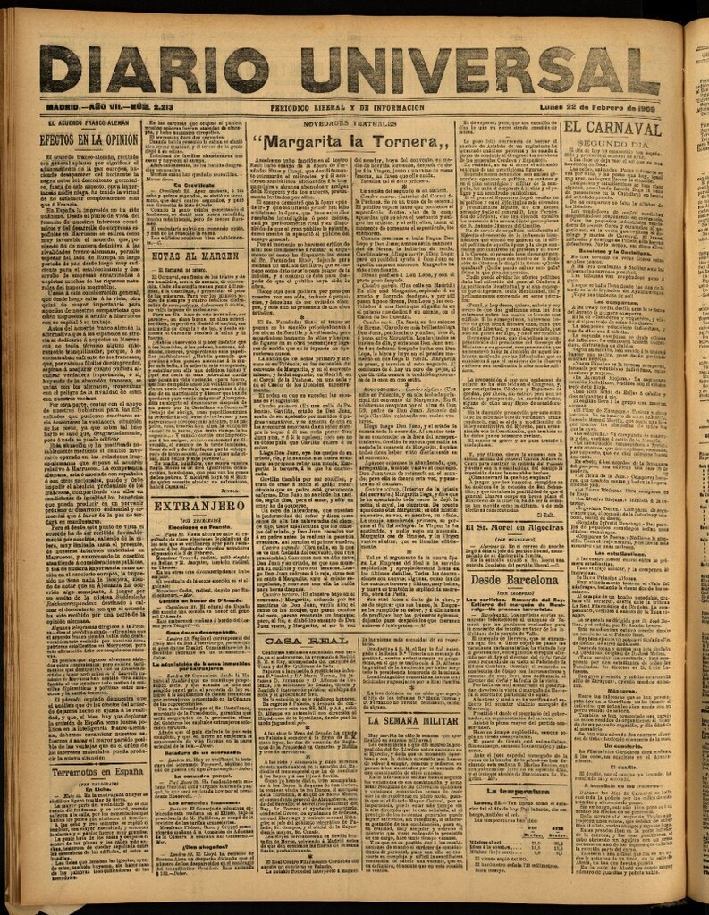 Miniatura de Diario Universal del 22 de febrero de 1909