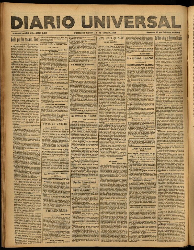 Miniatura de Diario Universal del 26 de febrero de 1909