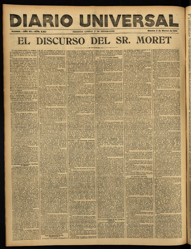 Miniatura de Diario Universal del 2 de marzo de 1909
