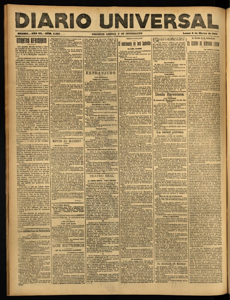 Miniatura de Diario Universal del 8 de marzo de 1909