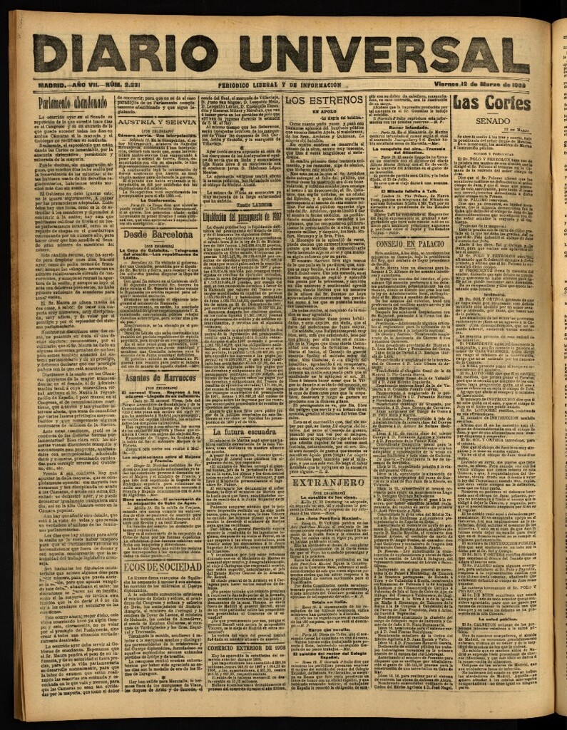 Miniatura de Diario Universal del 12 de marzo de 1909