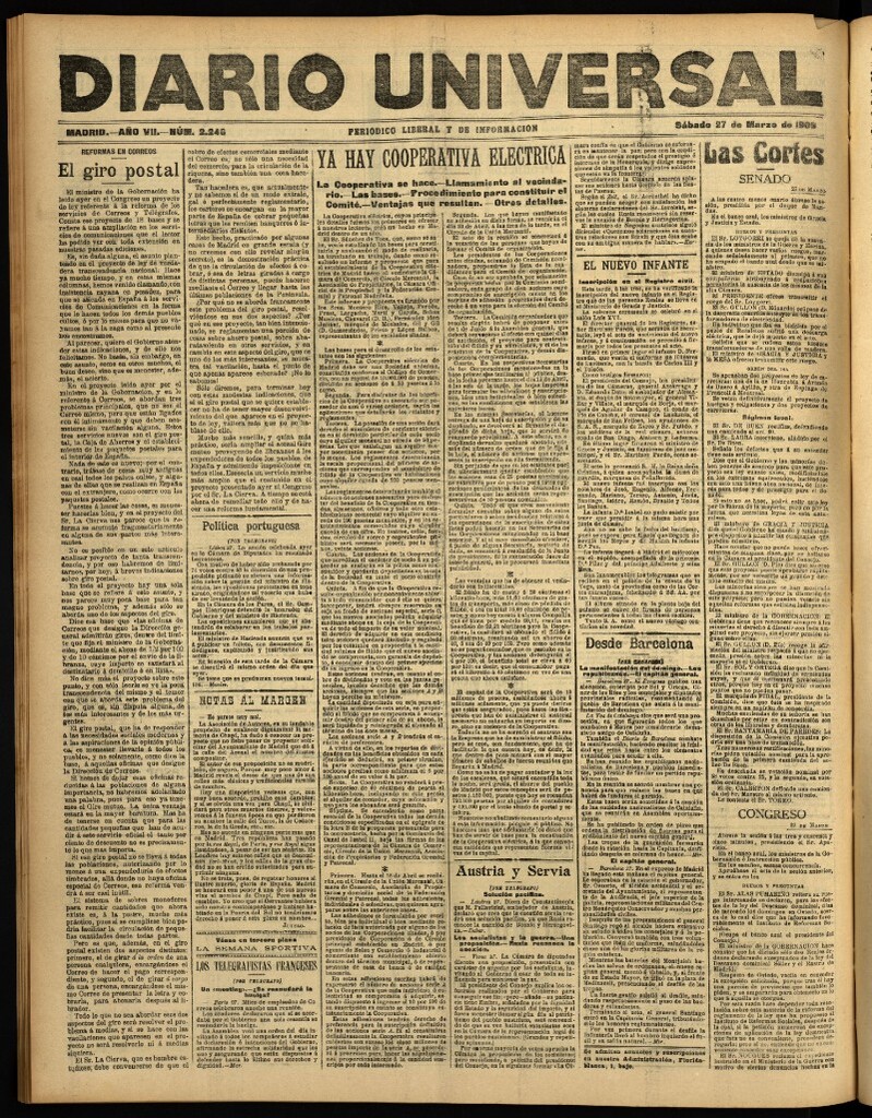 Miniatura de Diario Universal del 27 de marzo de 1909