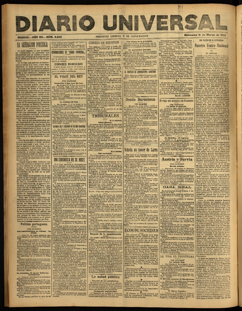 Miniatura de Diario Universal del 31 de marzo de 1909