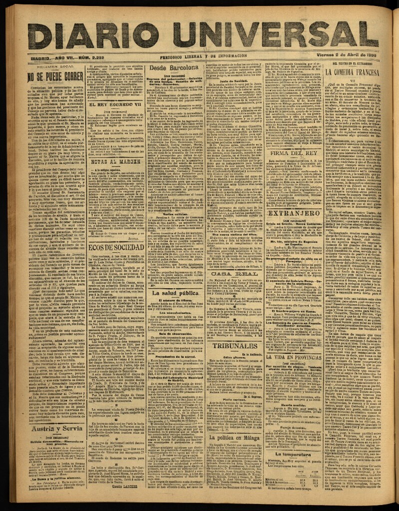 Miniatura de Diario Universal del 2 de abril de 1909