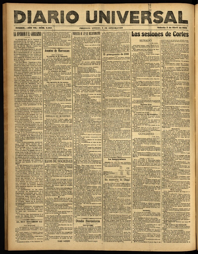 Miniatura de Diario Universal del 3 de abril de 1909