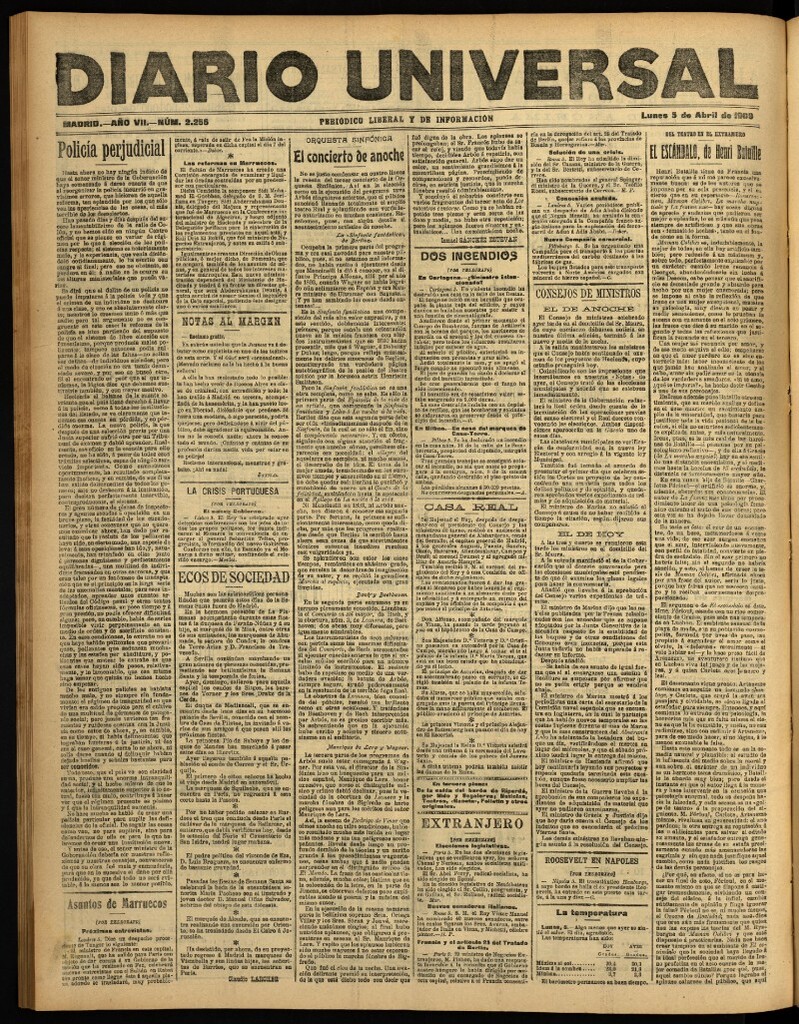 Miniatura de Diario Universal del 5 de abril de 1909