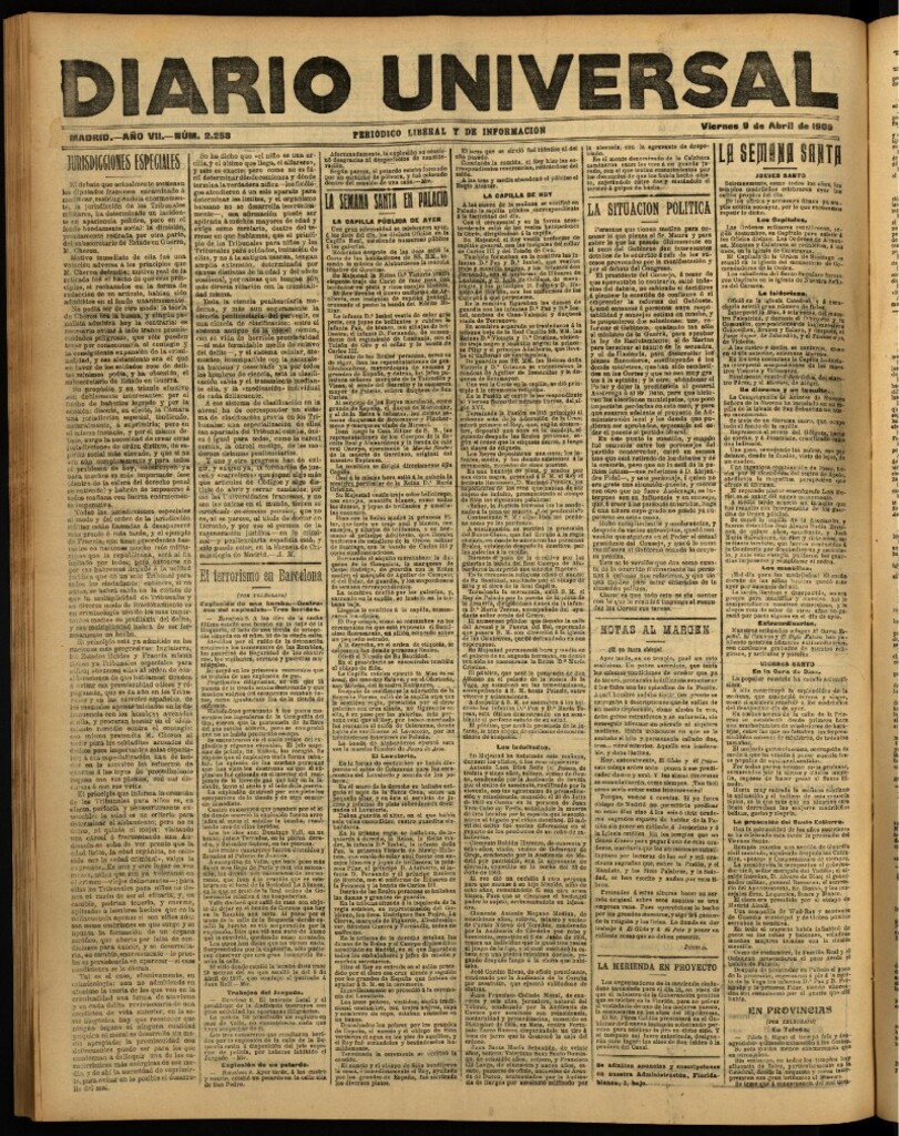 Miniatura de Diario Universal del 9 de abril de 1909