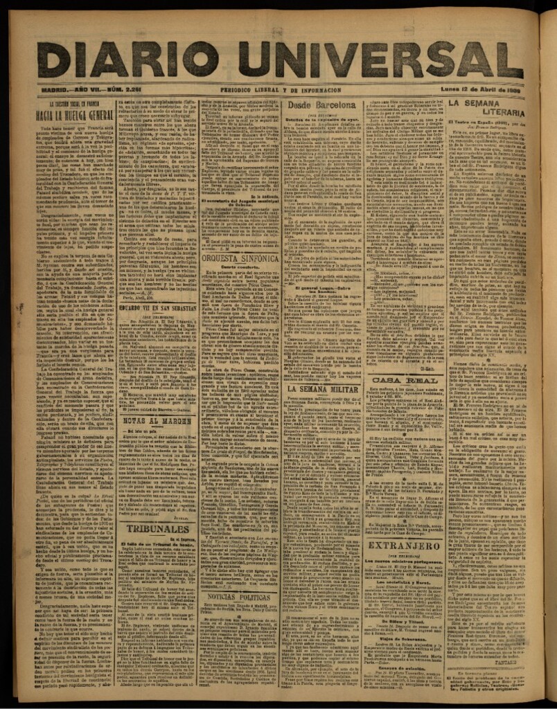 Miniatura de Diario Universal del 12 de abril de 1909