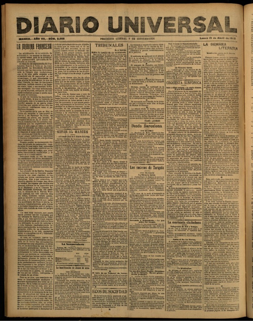 Miniatura de Diario Universal del 19 de abril de 1909
